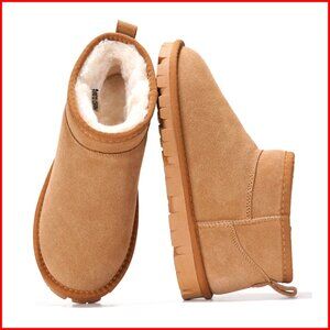 Genuine Leather Ankle Boots Water Resistant Memory Foam Insole Winter Snow Boots
